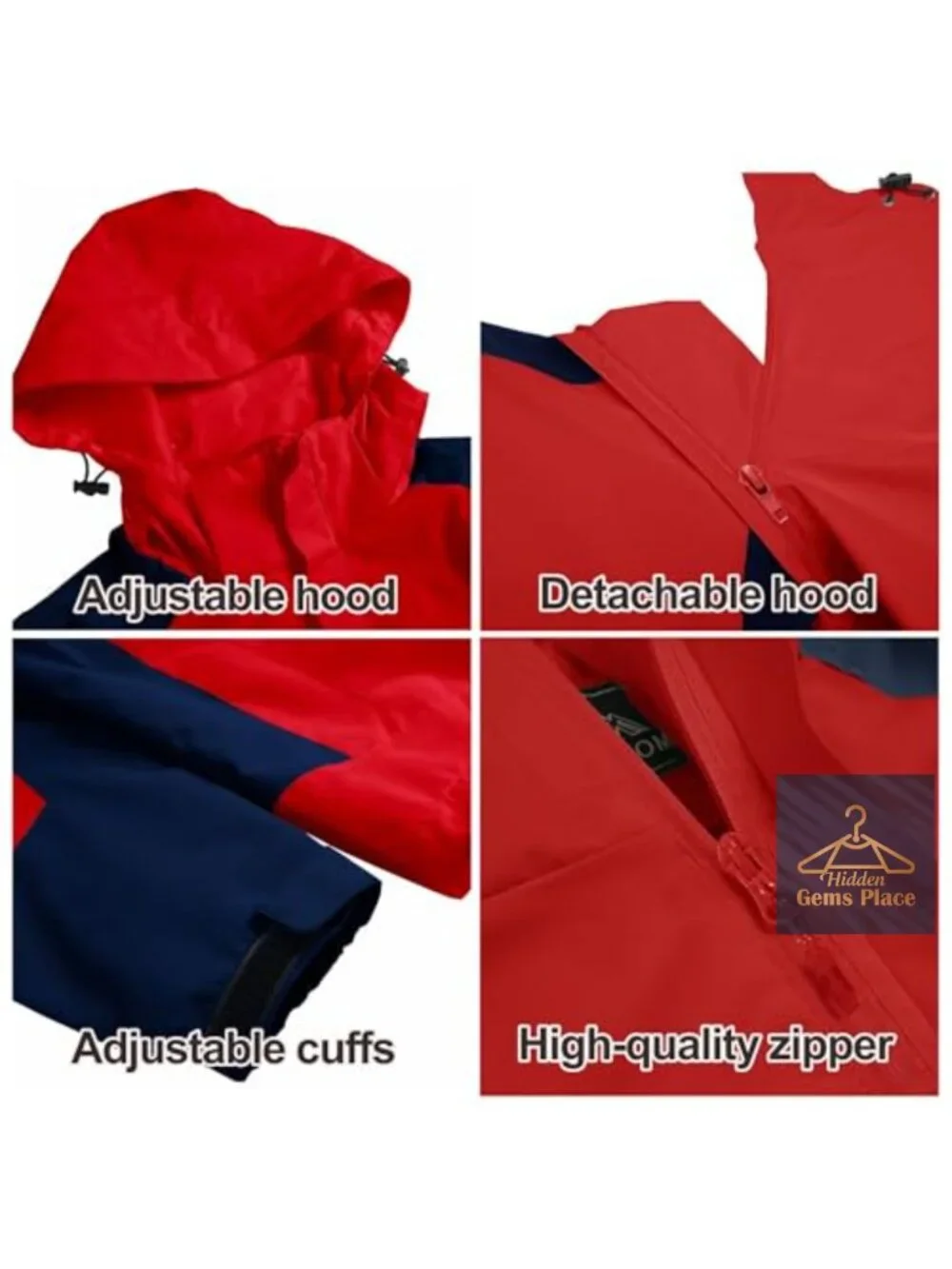 Waterproof Rain Jacket with Detachable Hood Lightweight Windbreaker for Women